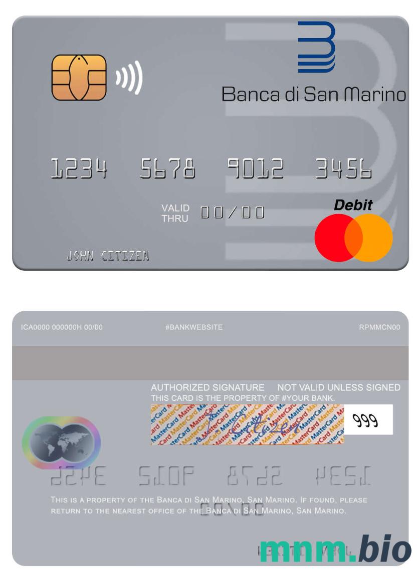 San Marino Banca di San Marino przykład karty mastercard w formacie PSD